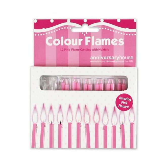 The Cake & Sugarcraft Store 12 PINK FLAME Candles 