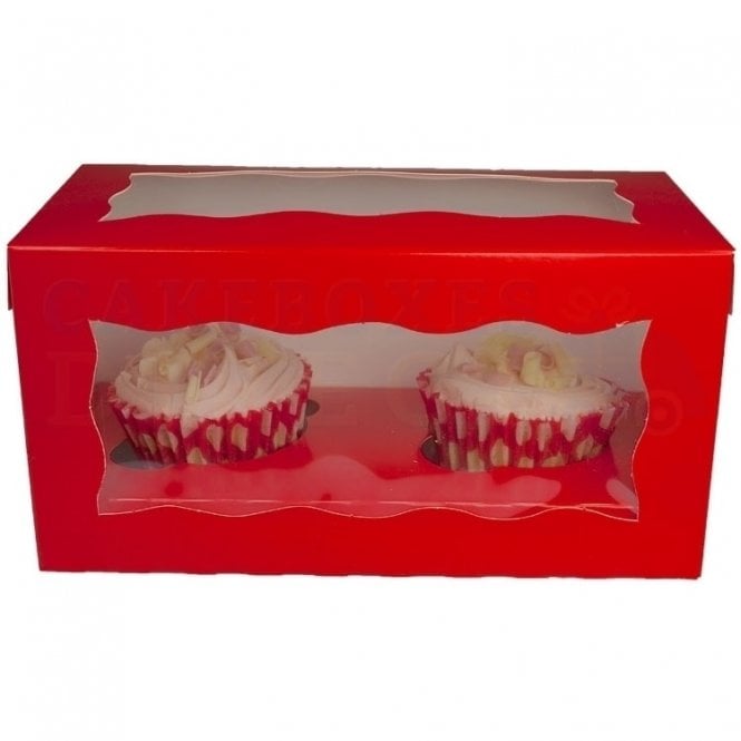 The Cake & Sugarcraft Store 2 Hole Cupcake Box Red