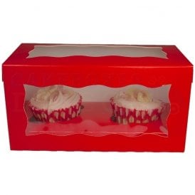 2 Hole Cupcake Box Red
