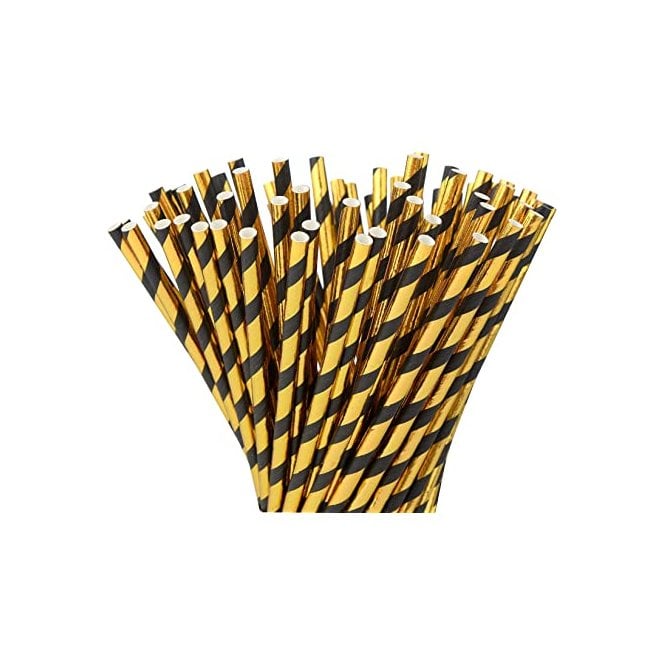 The Cake & Sugarcraft Store Black and Gold Striped Straws