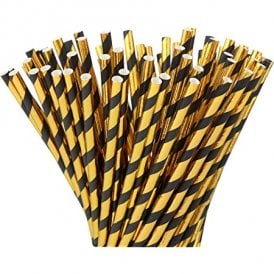 Black and Gold Striped Straws