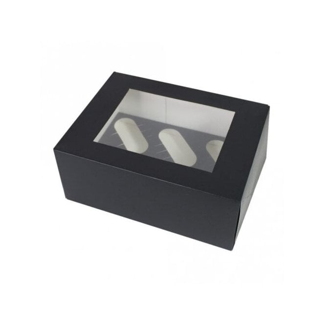 The Cake & Sugarcraft Store Black Luxury 6 Hole Cupcake Box With Window