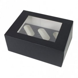 Black Luxury 6 Hole Cupcake Box With Window