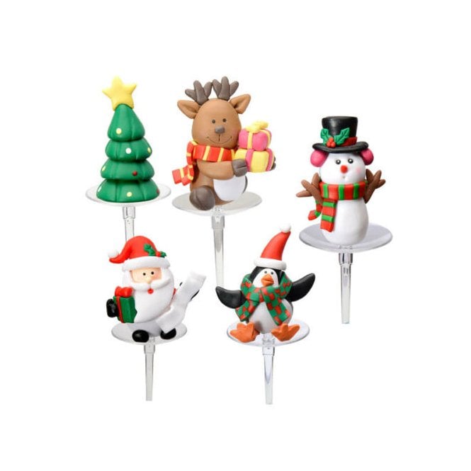 The Cake & Sugarcraft Store Christmas Cake Toppers Santa, Snowman, Christmas Tree, Reindeer and Penguin