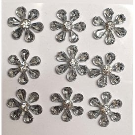 Clear Crystal Flower Embellishment Pack of 9