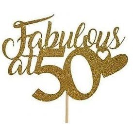 Fabulous At 50 Gold Glitter Cake Topper