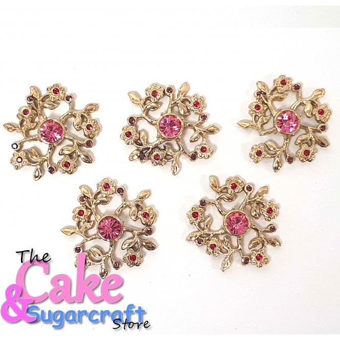 The Cake & Sugarcraft Store Floral Round Crystal Decoration Gold and Pink Set of 5