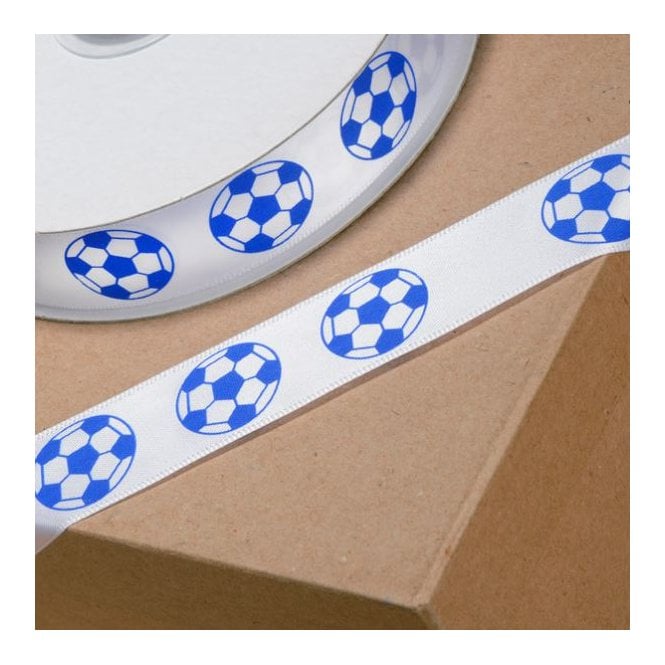 The Cake & Sugarcraft Store Football Ribbon Blue Footballs 20mm x 1 Metre
