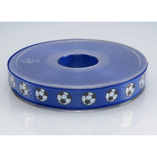 The Cake & Sugarcraft Store Football Ribbon Grosgrain Blue x 1 Metre