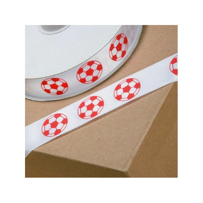 The Cake & Sugarcraft Store Football Ribbon Red Footballs 20mm x 1 Metre