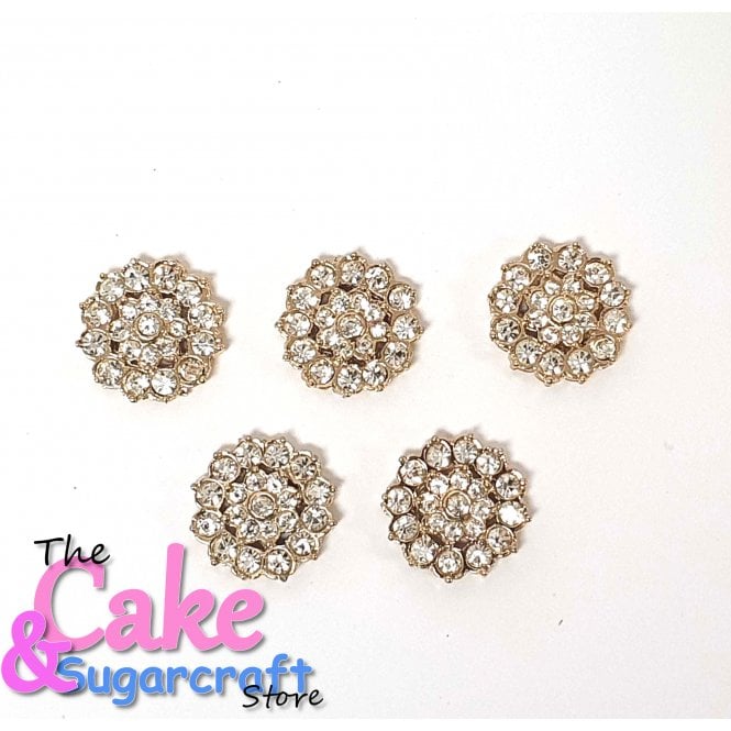 The Cake & Sugarcraft Store Gold and Crystal Round Decoration Set of 5