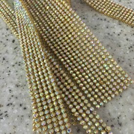 Gold Crystal Rhinestone Diamante Ribbon Chain 1 mtr
