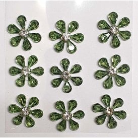 Green Crystal Flower Embellishment Pack of 9