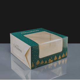 Green, Gold and White Christmas Cake Box 10"