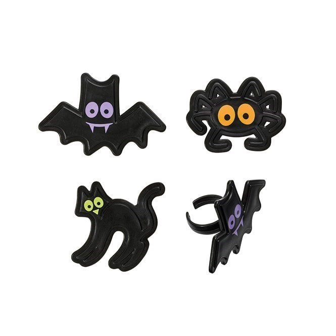 The Cake & Sugarcraft Store Halloween Rings - Pack of 6, Bat, Cat and Spider Mix