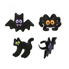 Halloween Rings - Pack of 6, Bat, Cat and Spider Mix