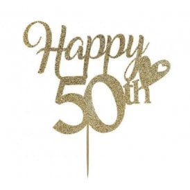 Happy 50th Gold Glitter Cake Topper