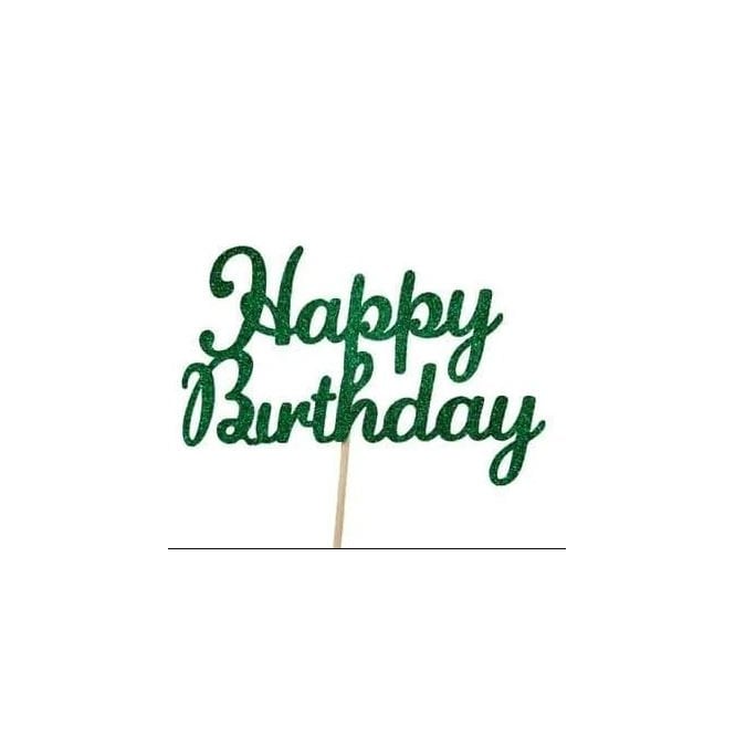 The Cake & Sugarcraft Store Happy Birthday Green Glitter Cake Topper 