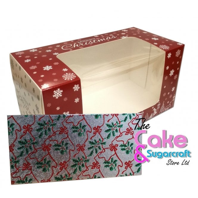 The Cake & Sugarcraft Store Log Box Red and White with Silver Patterned Board