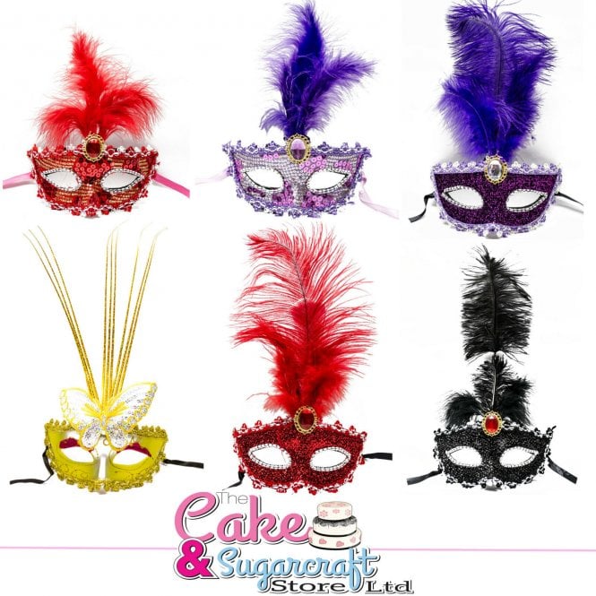 The Cake & Sugarcraft Store Masquerade Masks, Venetian Glitter/Butterfly Fancy Dress Eye Feather Ball Masks