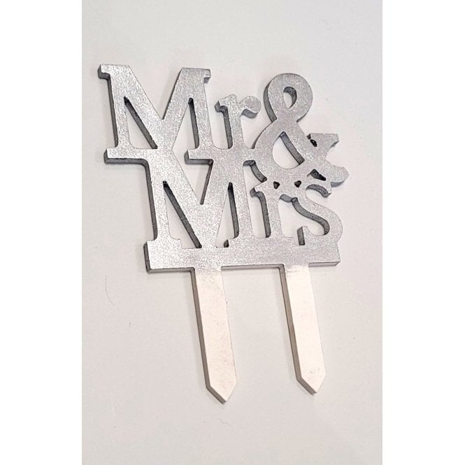 The Cake & Sugarcraft Store Mr and Mrs Hard Sugar Cake Topper - Silver