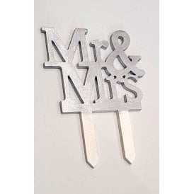 Mr and Mrs Hard Sugar Cake Topper - Silver