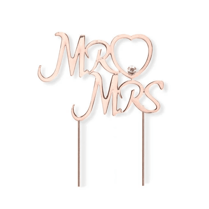 The Cake & Sugarcraft Store Mr & Mrs on a Stem - Diamante Heart Rose gold