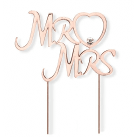 Mr & Mrs on a Stem - Diamante Heart Rose gold