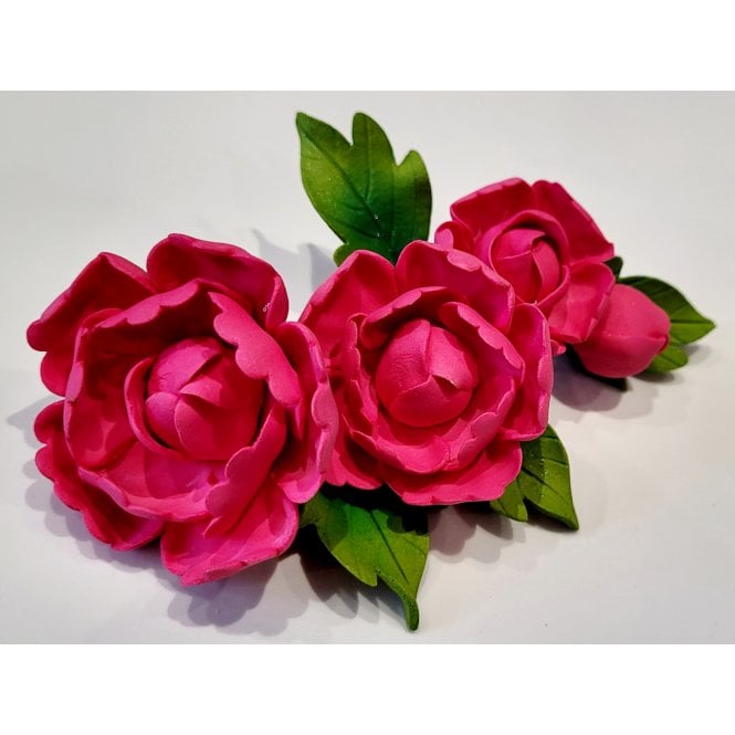 The Cake & Sugarcraft Store Peony with Leaves Sugar Flower Spray - Cerise