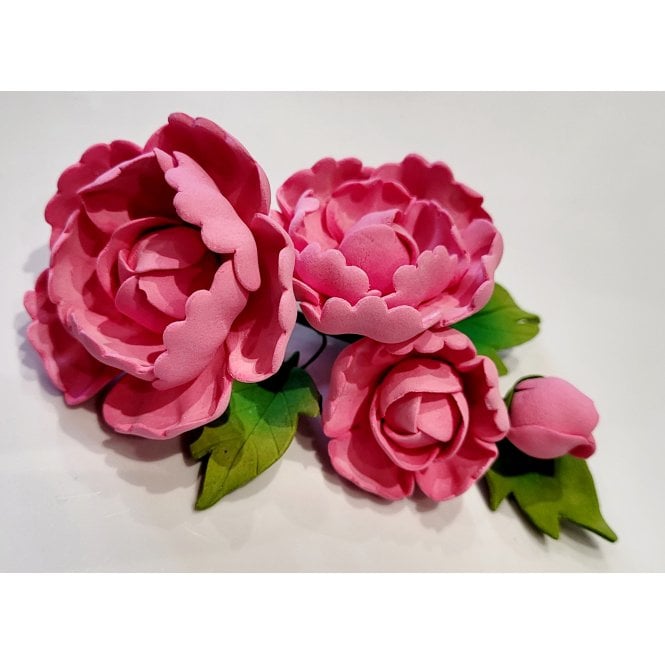 The Cake & Sugarcraft Store Peony with Leaves Sugar Flower Spray - Hot Pink