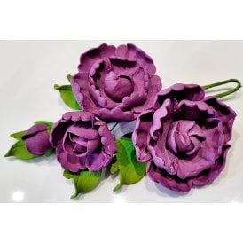 Peony with Leaves Sugar Flower Spray - Purple