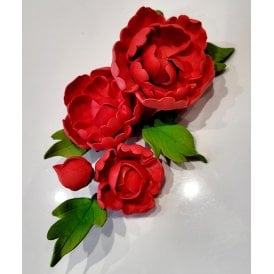 Peony with Leaves Sugar Flower Spray - Red