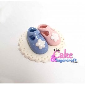 Pink and Blue Baby Booties With Flower