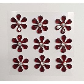 Red Crystal Flower Embellishment Pack of 9