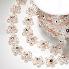 Rose Gold Pink Quartz Flower Crystal Diamante Ribbon 1M