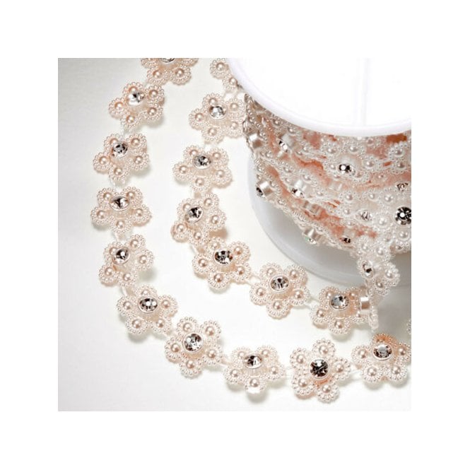 The Cake & Sugarcraft Store Rose Gold Pink Quartz Flower Crystal Diamante Ribbon - Full Roll