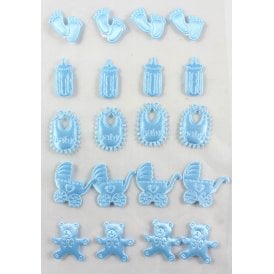 Satin Embossed Self Adhesive Baby Stickers - Baby Blue