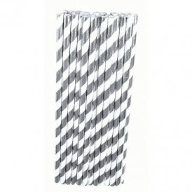 Silver and White Striped Straws Pk of 10
