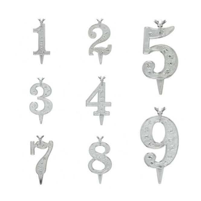 The Cake & Sugarcraft Store Silver Number Cake Toppers with Removable Candle Holder