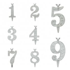 Silver Number Cake Toppers with Removable Candle Holder