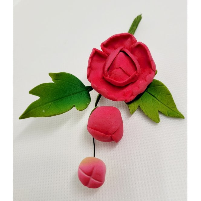 The Cake & Sugarcraft Store Sugar Peony Spray with Leaves Cerise Pink