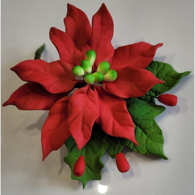 The Cake & Sugarcraft Store Sugar Poinsettia Holly Spray - Red