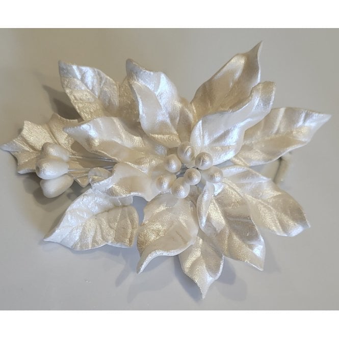 The Cake & Sugarcraft Store Sugar Poinsettia Pearl Holly Spray - White