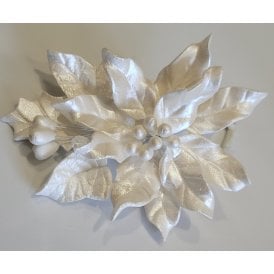 Sugar Poinsettia Pearl Holly Spray - White