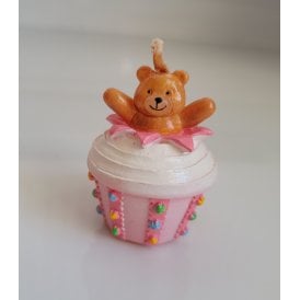 Teddy Bear Cupcake Candle - Pink