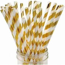 White and Gold Striped Straws