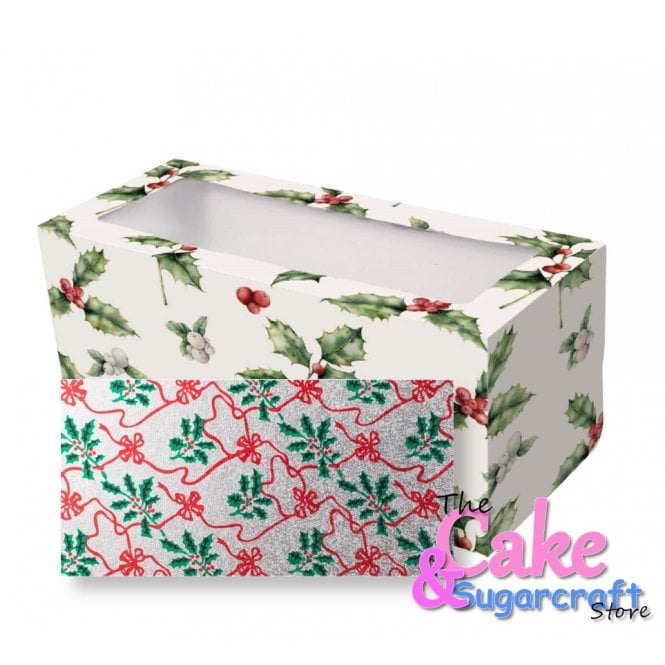 The Cake & Sugarcraft Store White Holly Log Box and Silver Holly Card